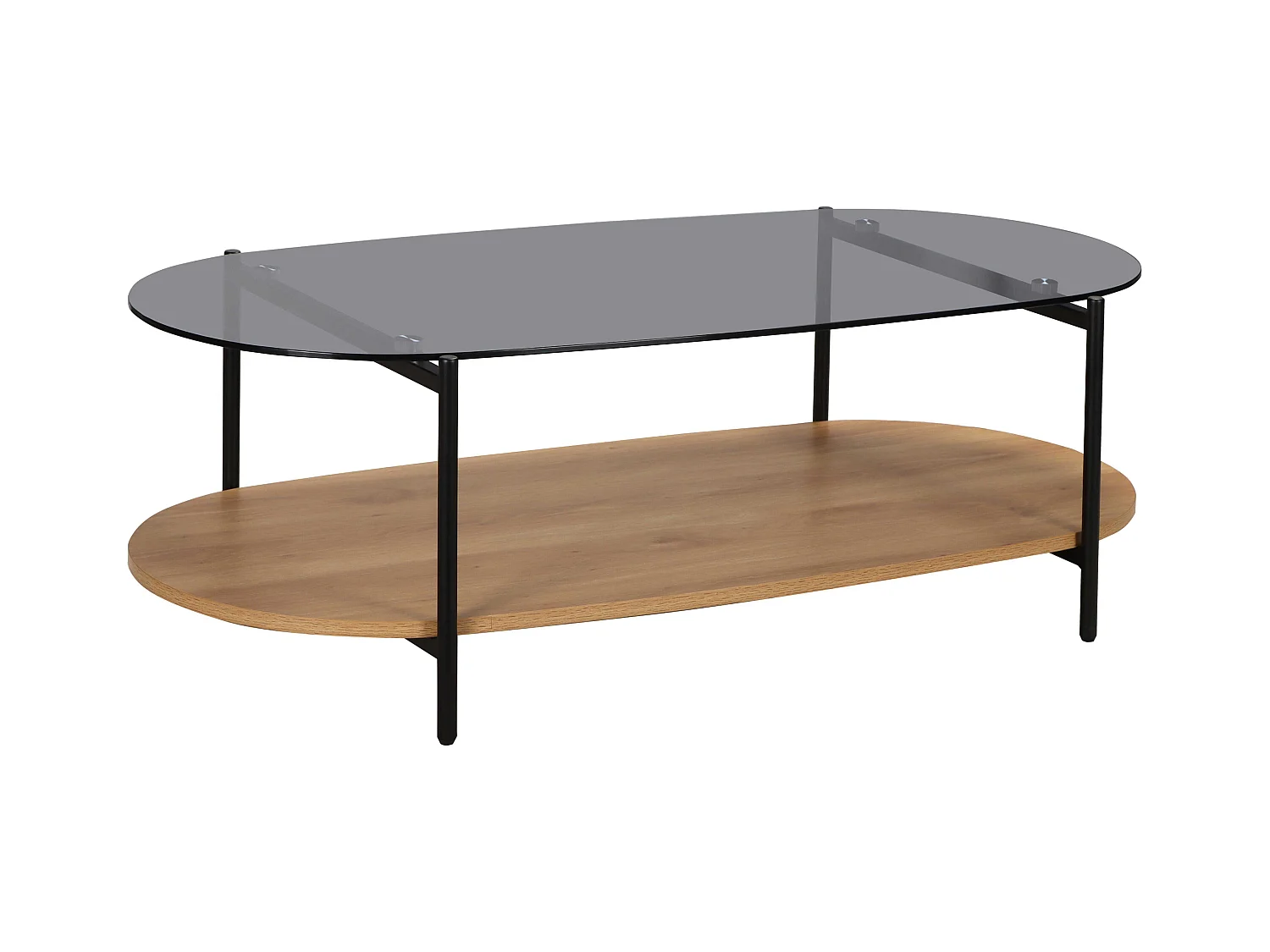 Table basse moderne ovale L 120 cm en verre bois clair