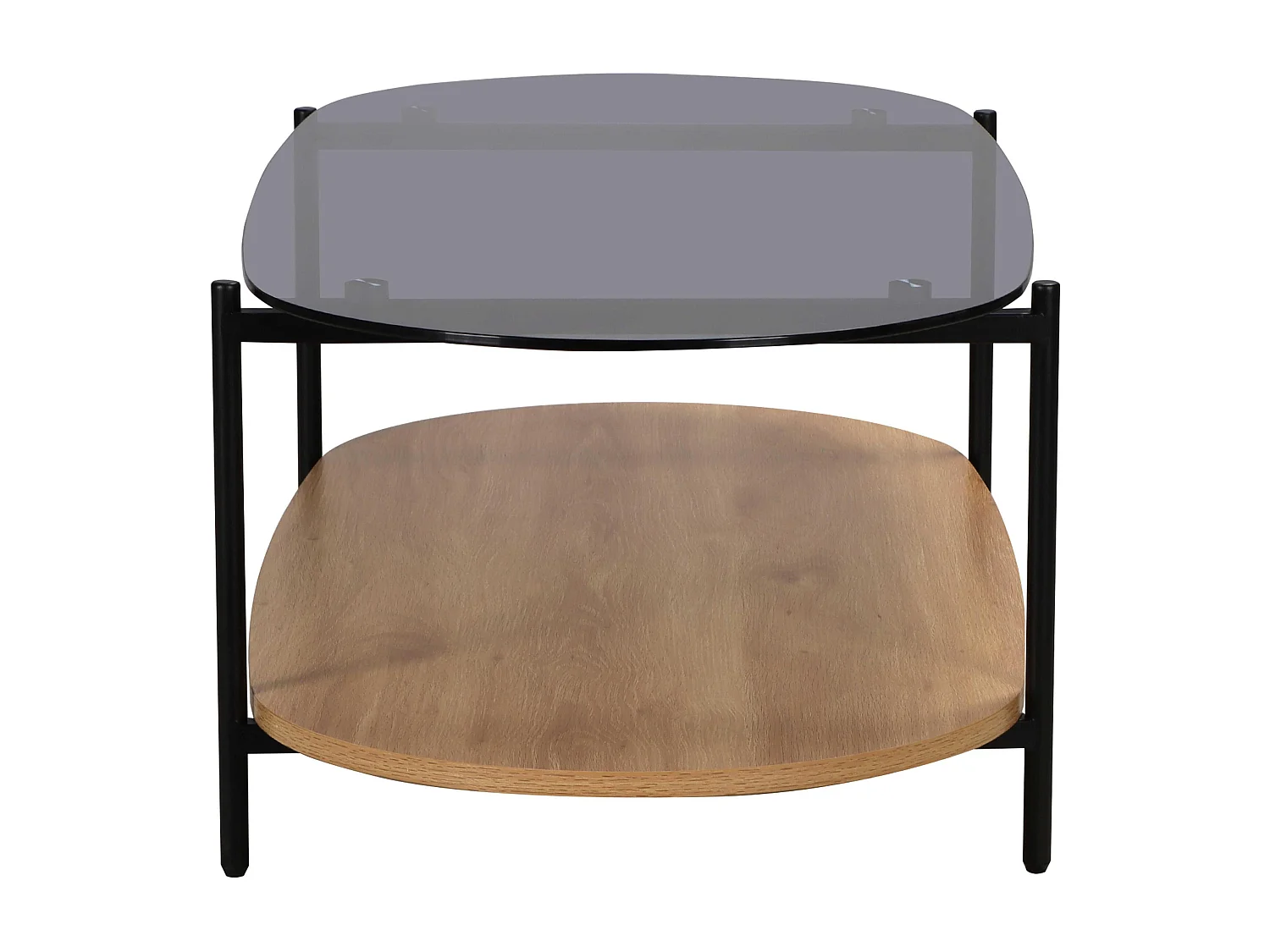 Table basse moderne ovale L 120 cm en verre bois clair