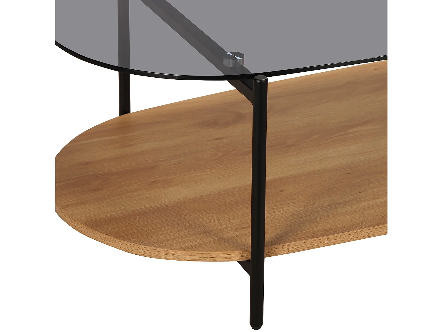 Table basse moderne ovale L 120 cm en verre bois clair