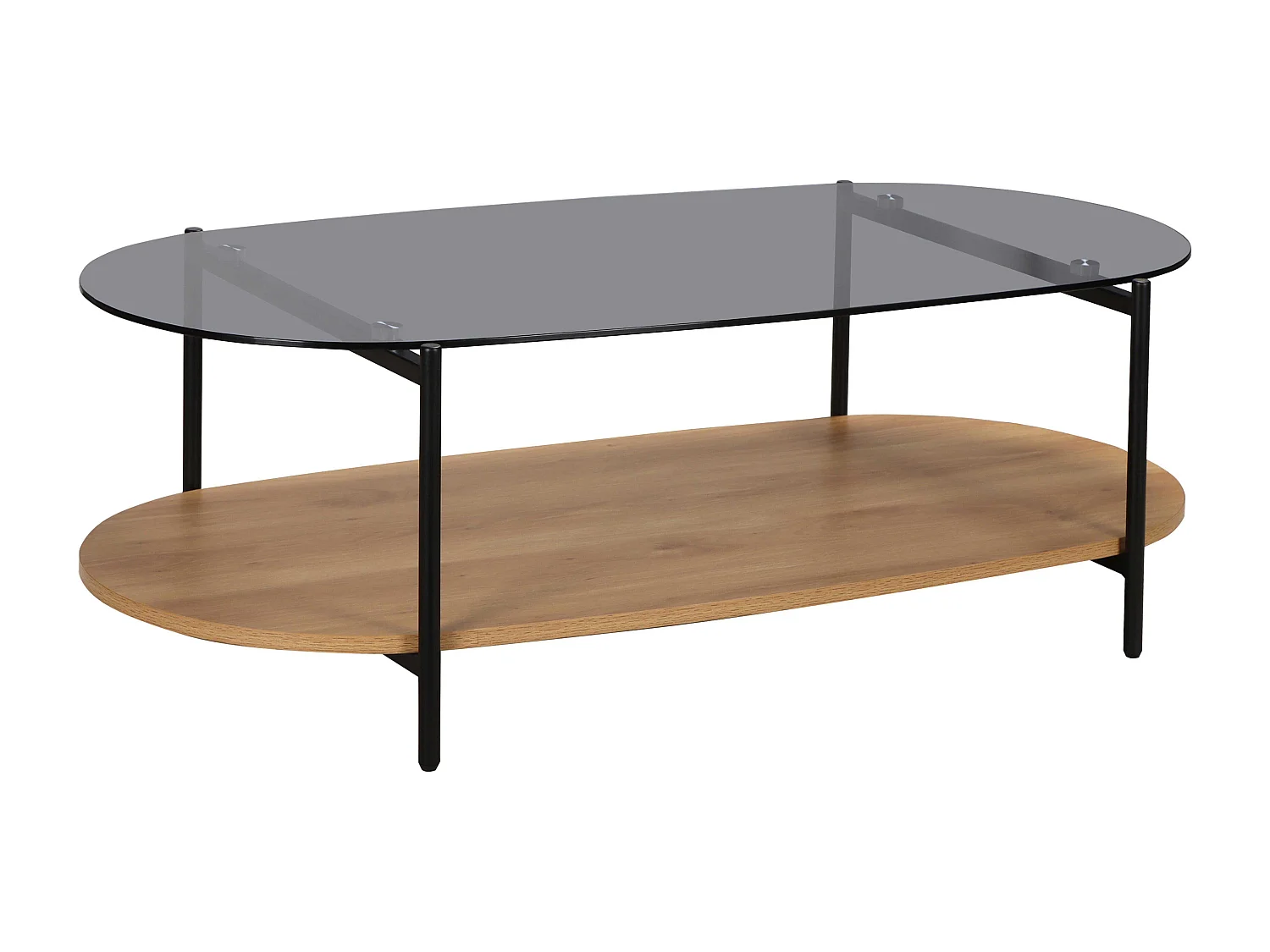 Table basse moderne ovale L 120 cm en verre bois clair