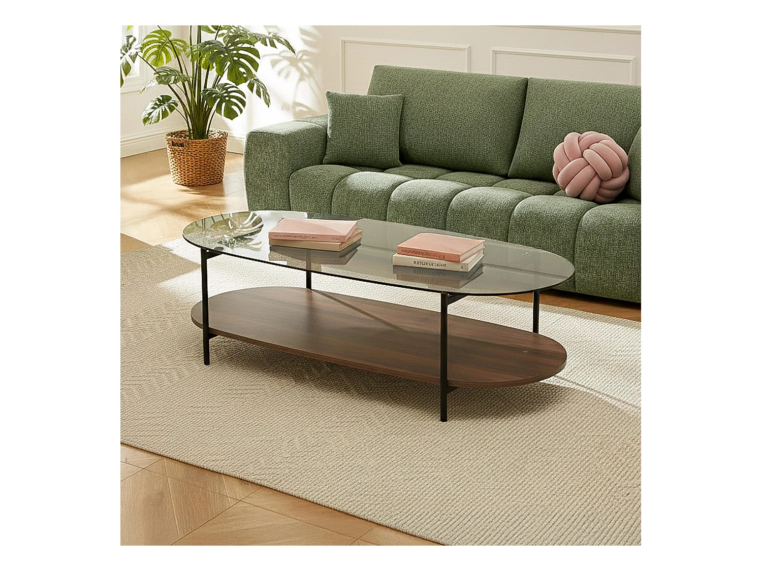 Table basse moderne ovale L 120 cm en verre transparent