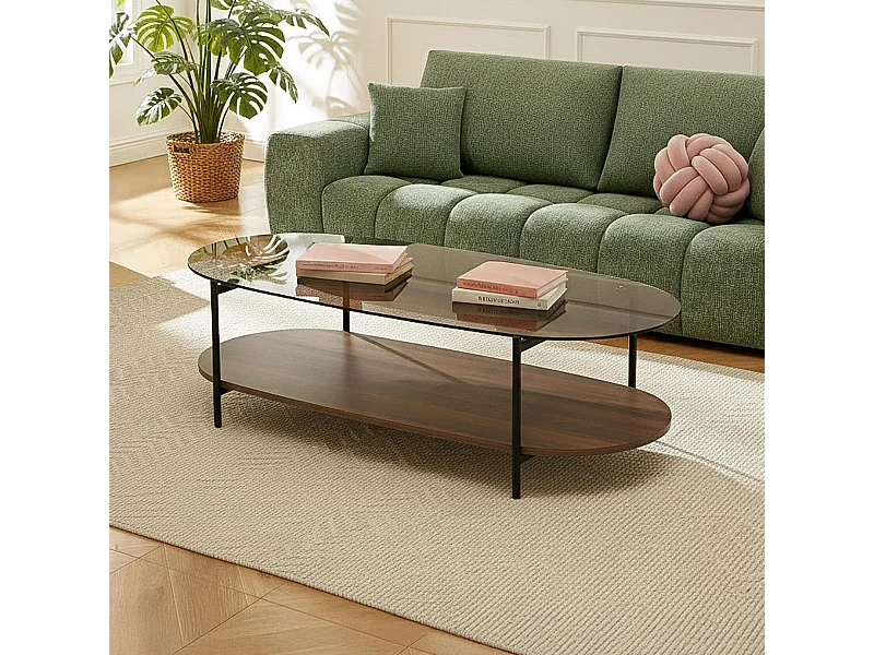 Table basse moderne ovale L 120 cm en verre marron