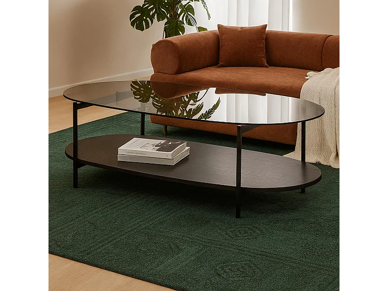 Table basse moderne ovale L 120 cm en verre bois noir