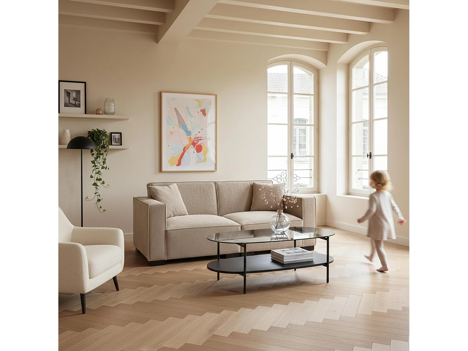 Table basse moderne ovale L 120 cm en verre bois noir