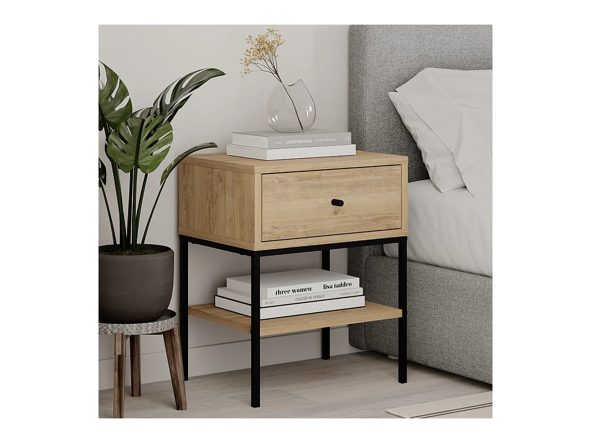 Table de chevet 1 tiroir effet chêne - Ally