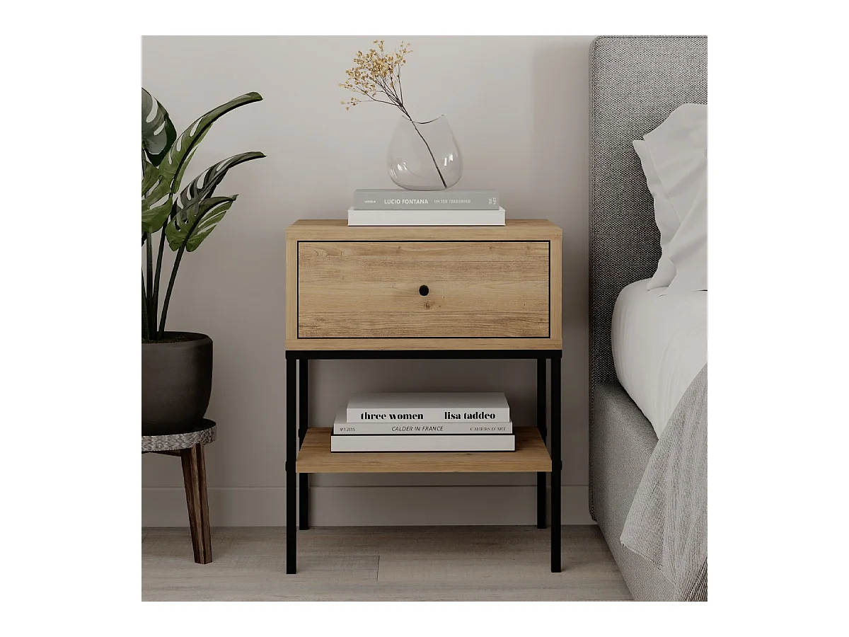 Table de chevet 1 tiroir effet chêne - Ally