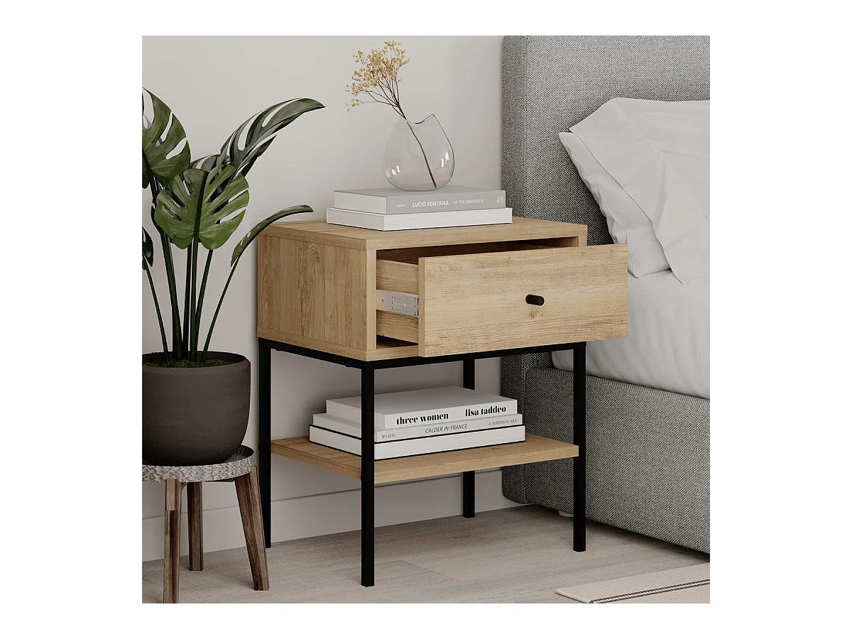 Table de chevet 1 tiroir effet chêne - Ally