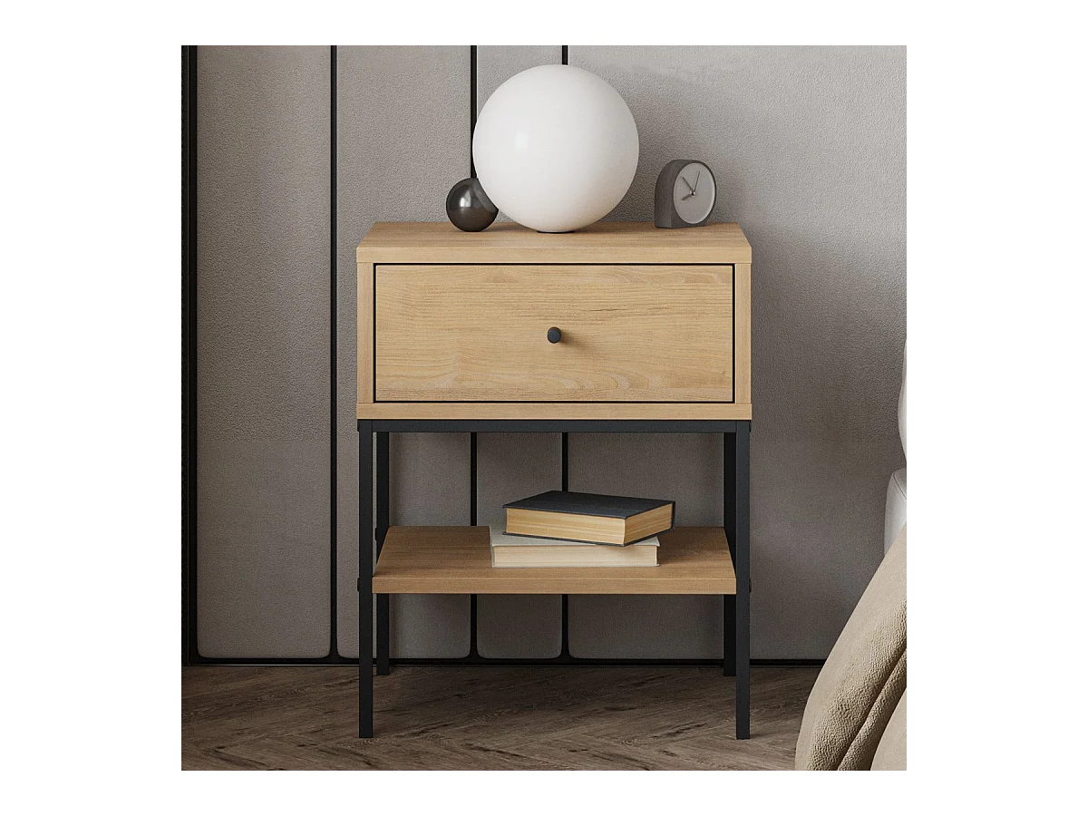Table de chevet 1 tiroir effet chêne - Ally