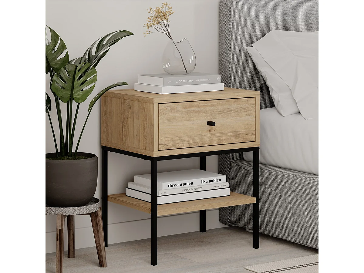Table de chevet 1 tiroir effet chêne - Ally