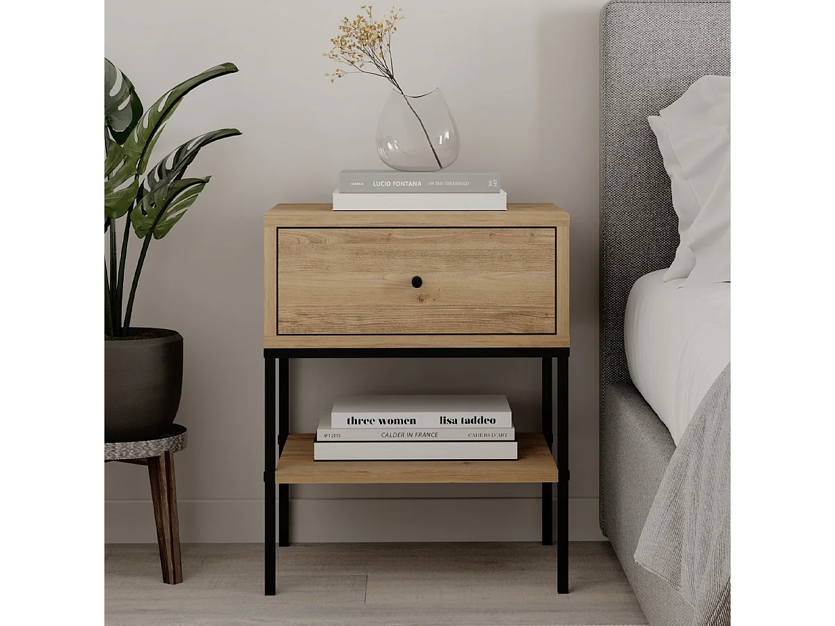 Table de chevet 1 tiroir effet chêne - Ally