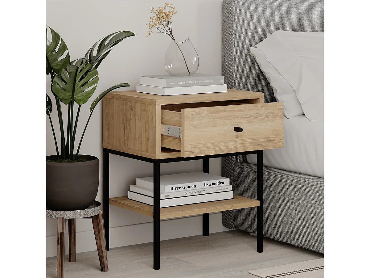 Table de chevet 1 tiroir effet chêne - Ally