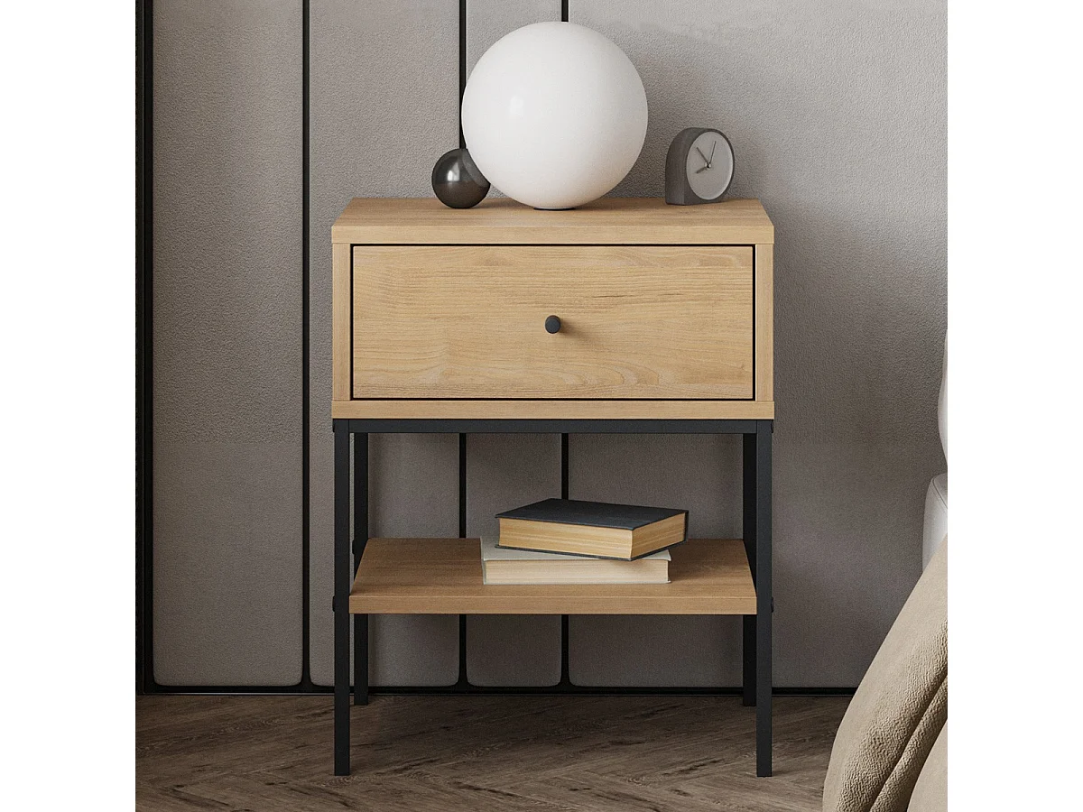 Table de chevet 1 tiroir effet chêne - Ally