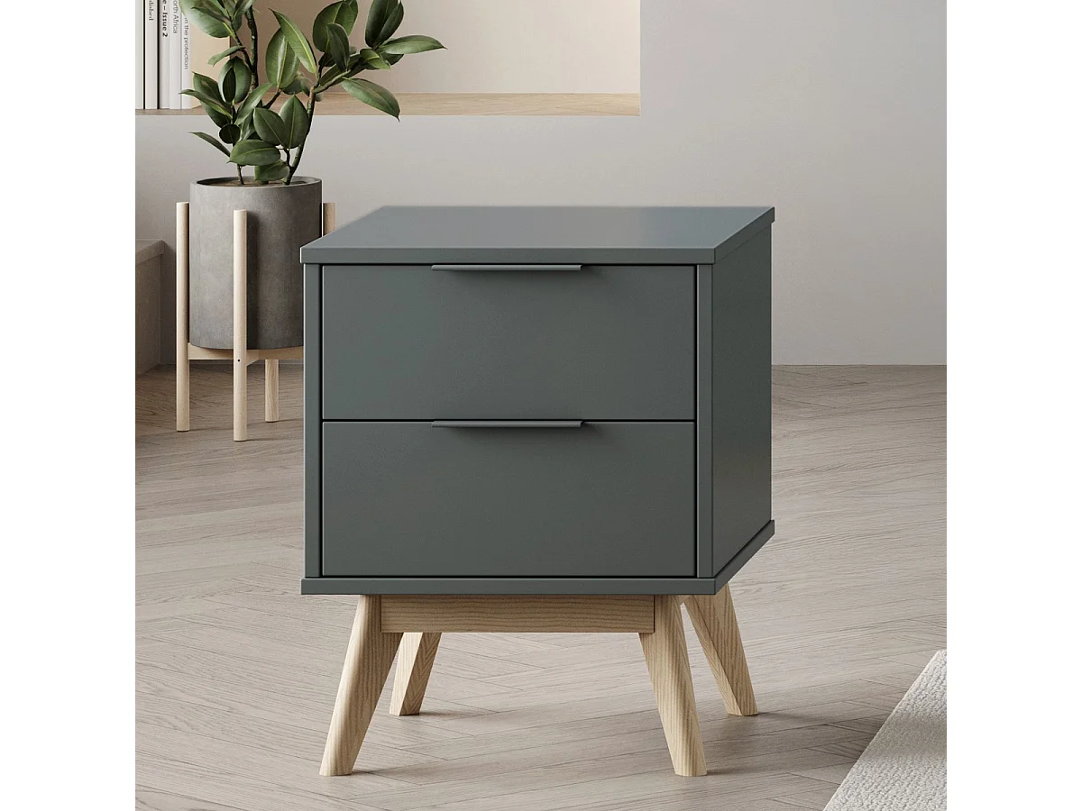 Table de chevet 2 tiroirs en bois vert kaki - Piera