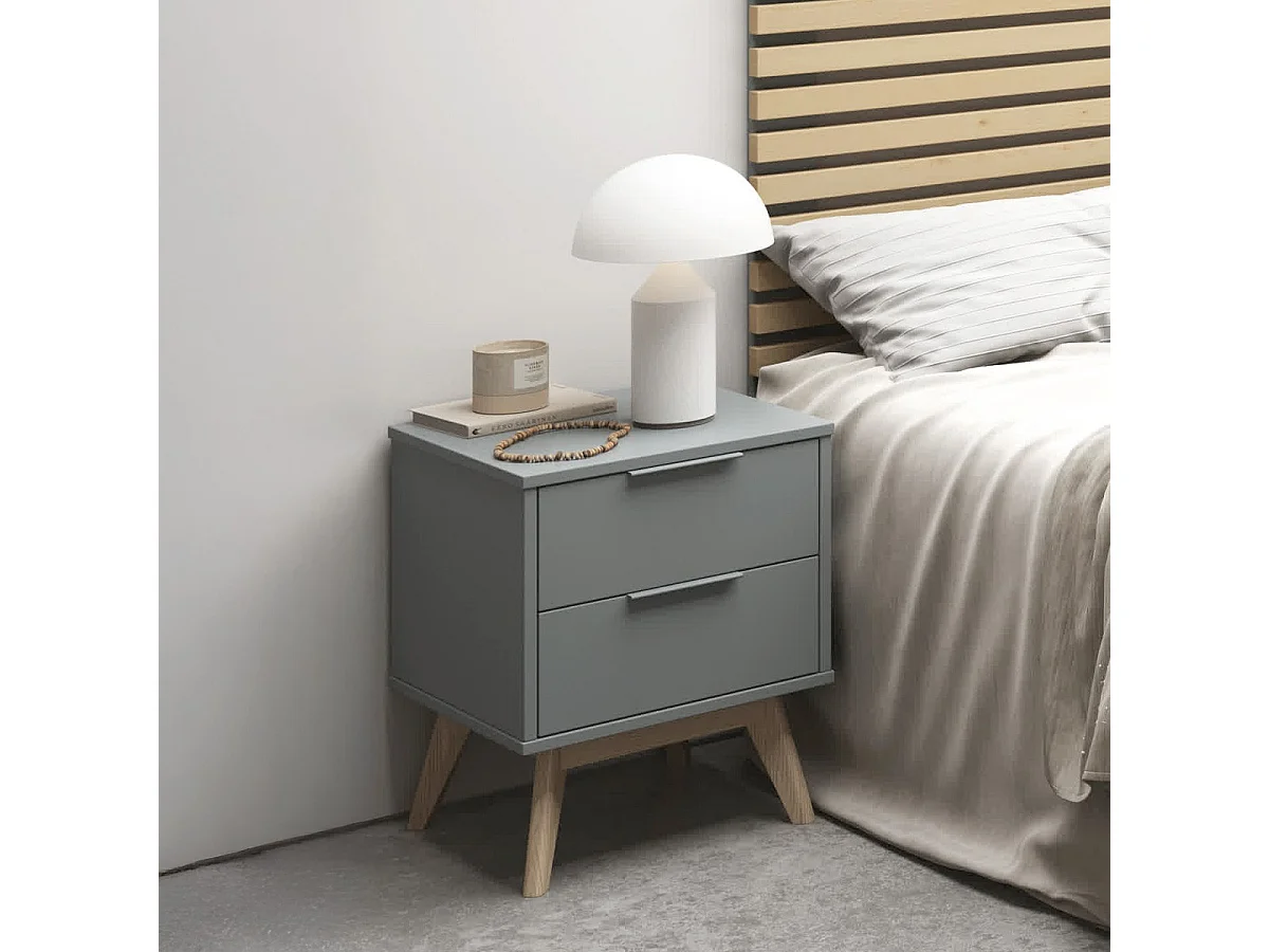 Table de chevet 2 tiroirs en bois vert kaki - Piera