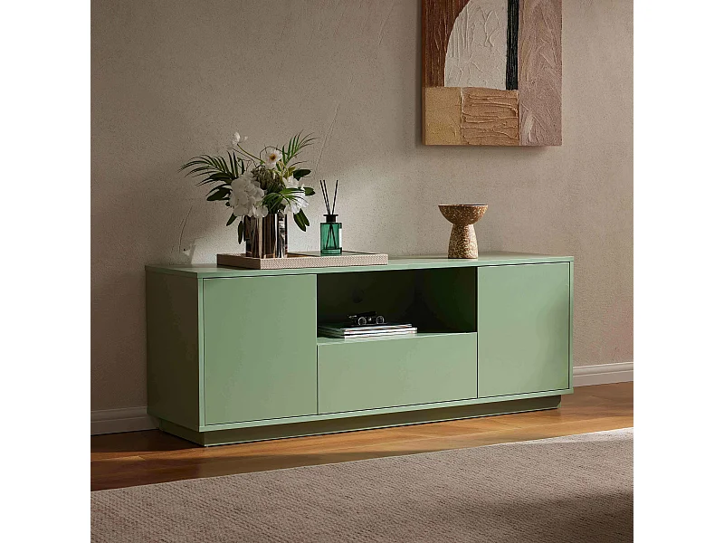 Meuble TV moderne rectangulaire L140 cm vert