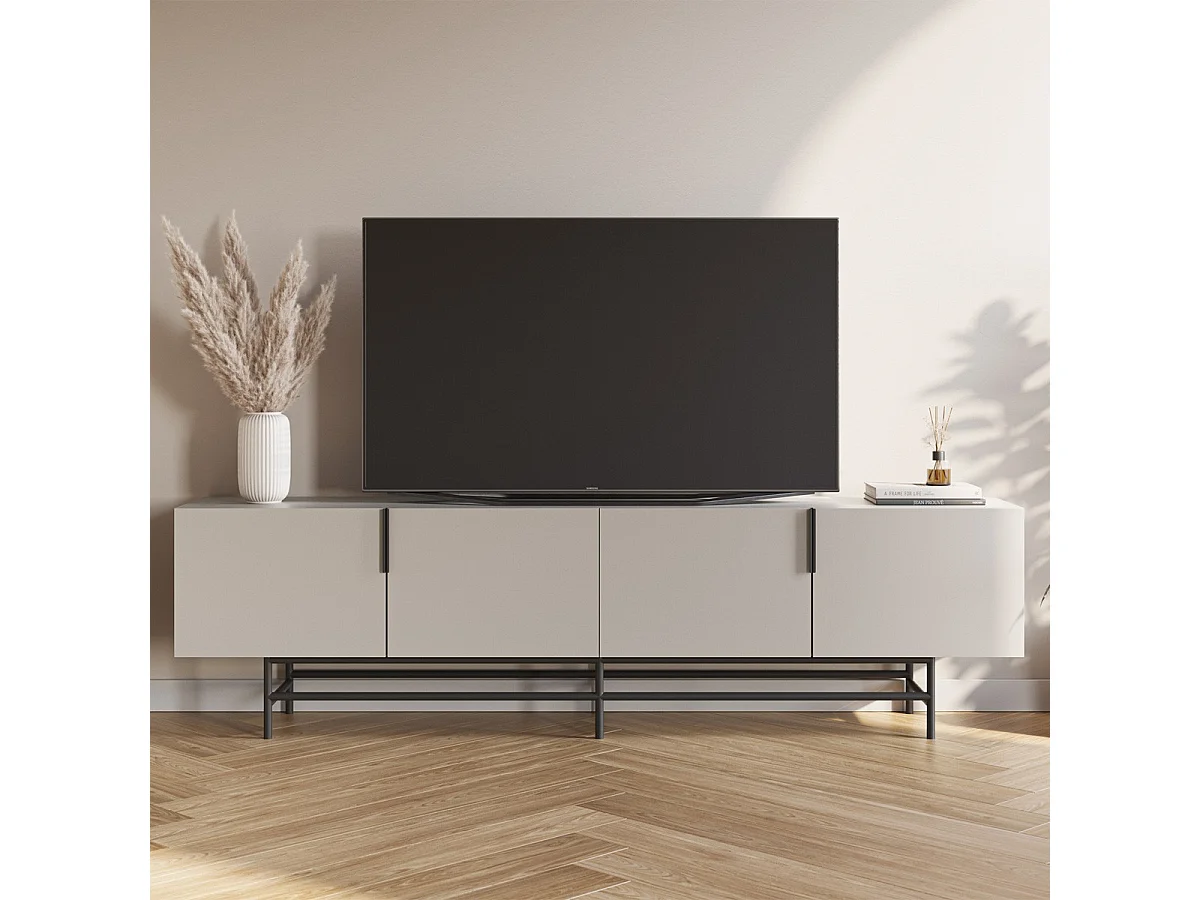 Meuble Tv 4 portes beige 200 cm - Clea