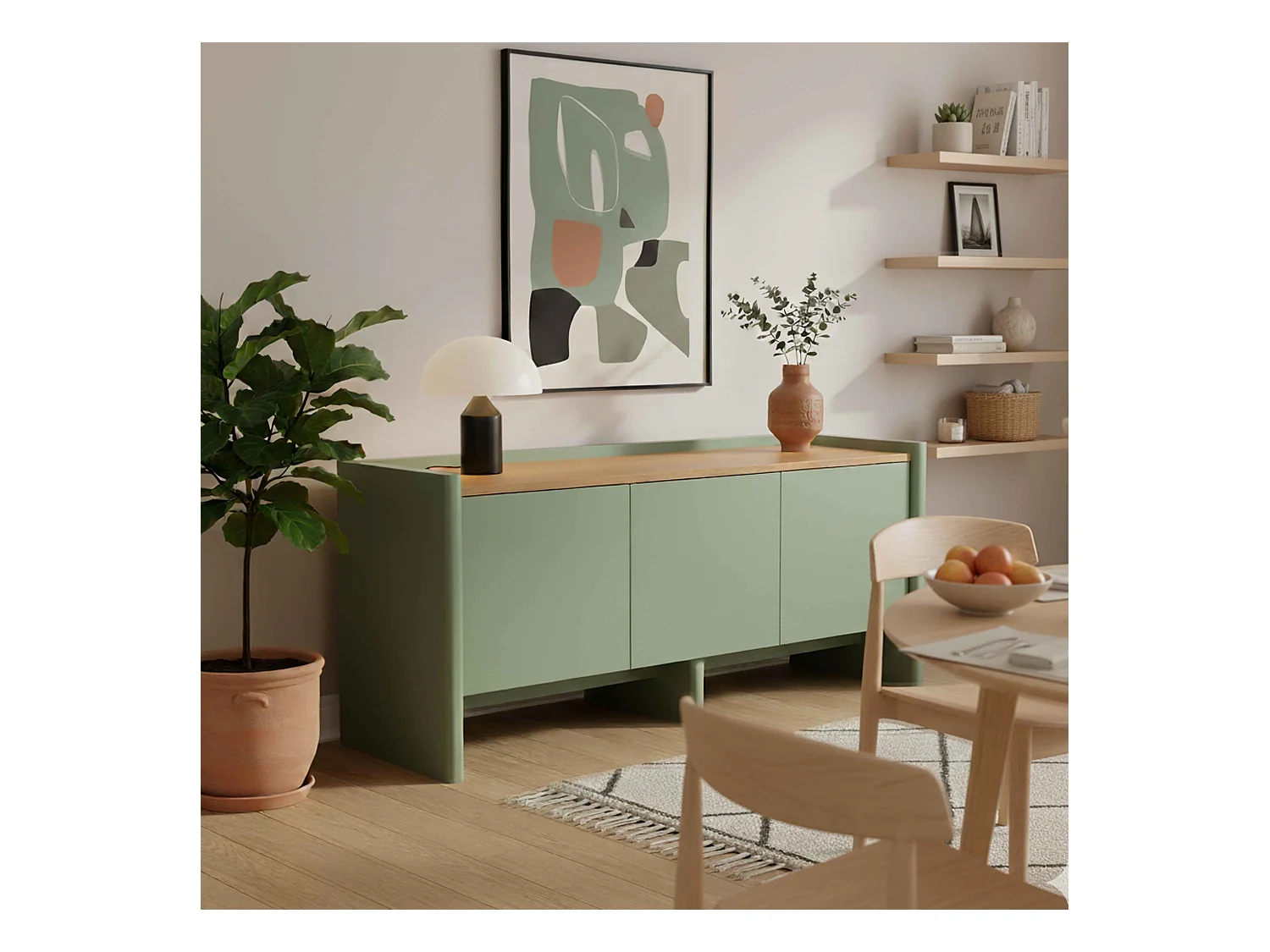 Meuble TV uni rétro rectangulaire L120 cm vert