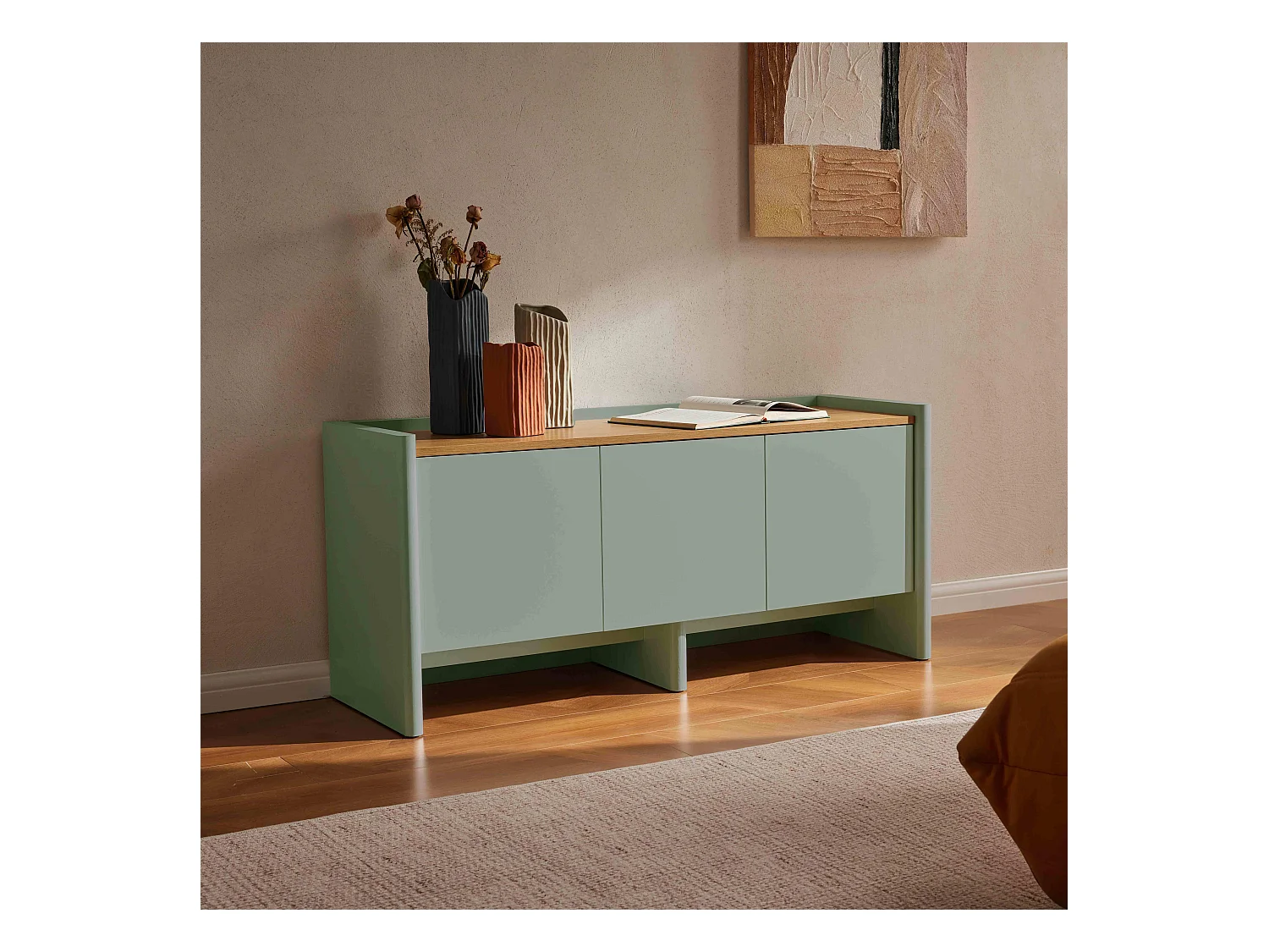 Meuble TV uni rétro rectangulaire L120 cm vert