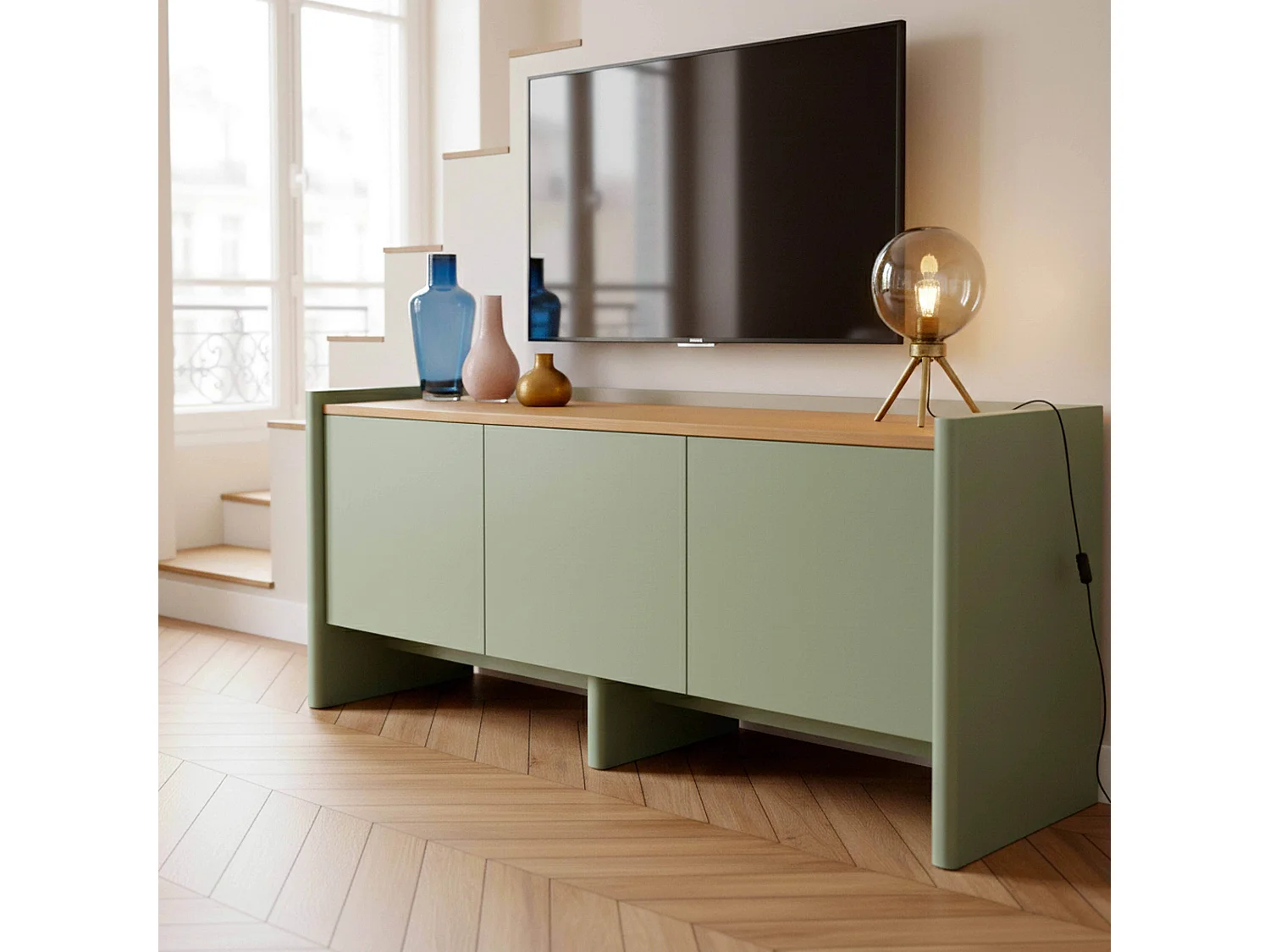 Effen retro tv-meubel rechthoekig L120 cm groen