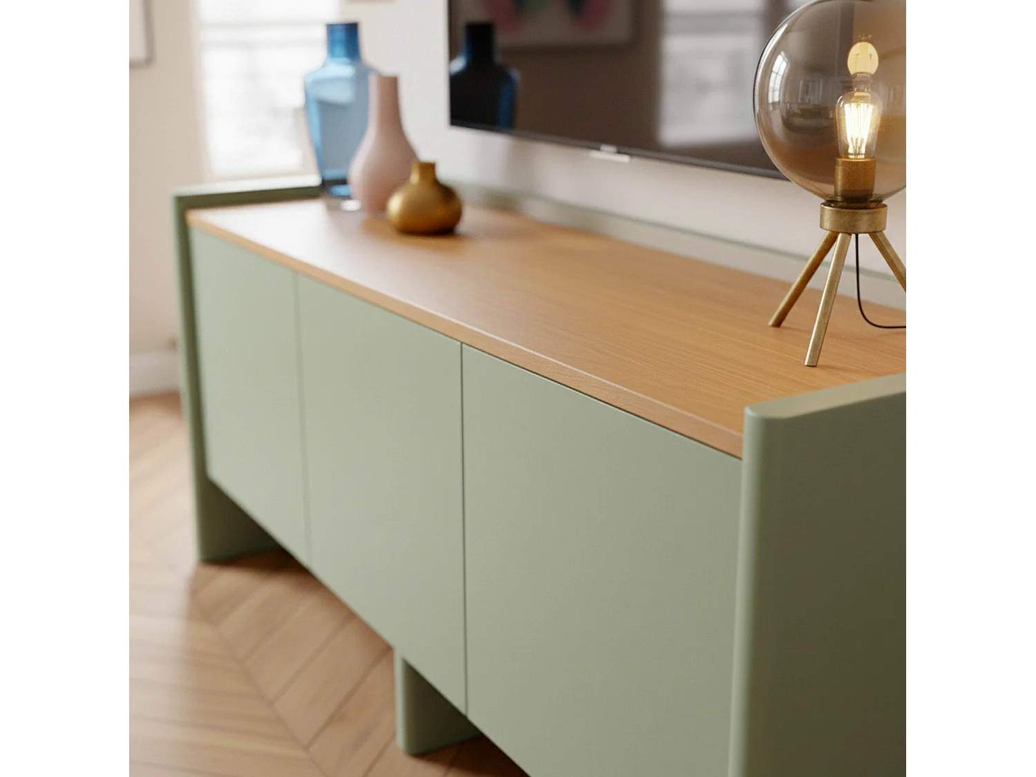 Effen retro tv-meubel rechthoekig L120 cm groen