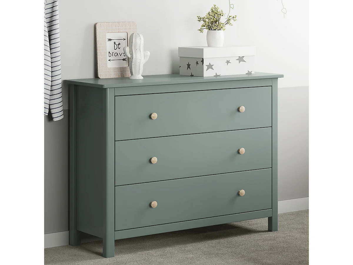 Commode enfant 3 tiroirs en bois massif vert pétrole 100 - Melvin