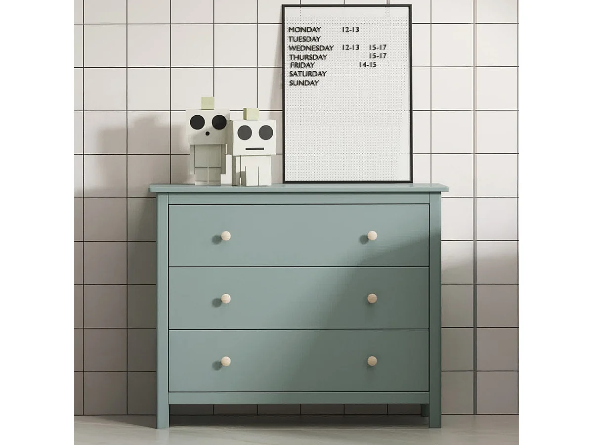 Commode enfant 3 tiroirs en bois massif vert pétrole 100 - Melvin
