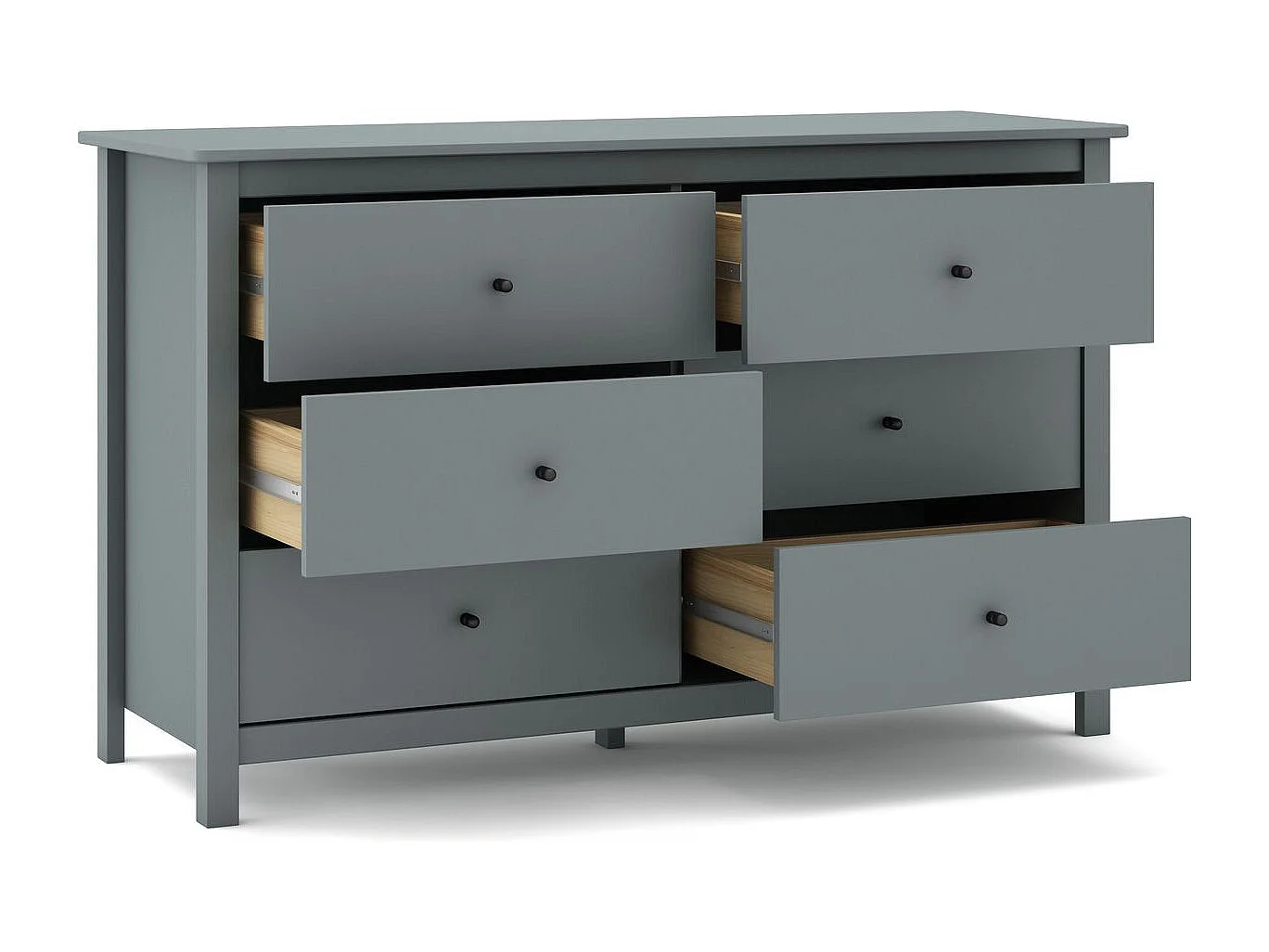 Commode 6 tiroirs en bois massif vert kaki 130 cm - Macha