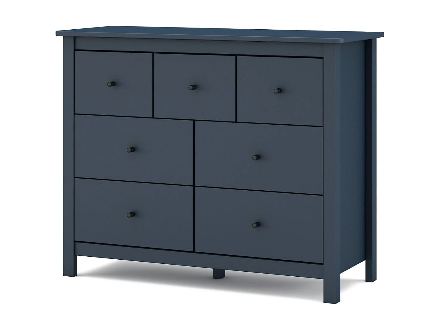 Commode 7 tiroirs en bois massif bleu foncé 110 cm - Macha