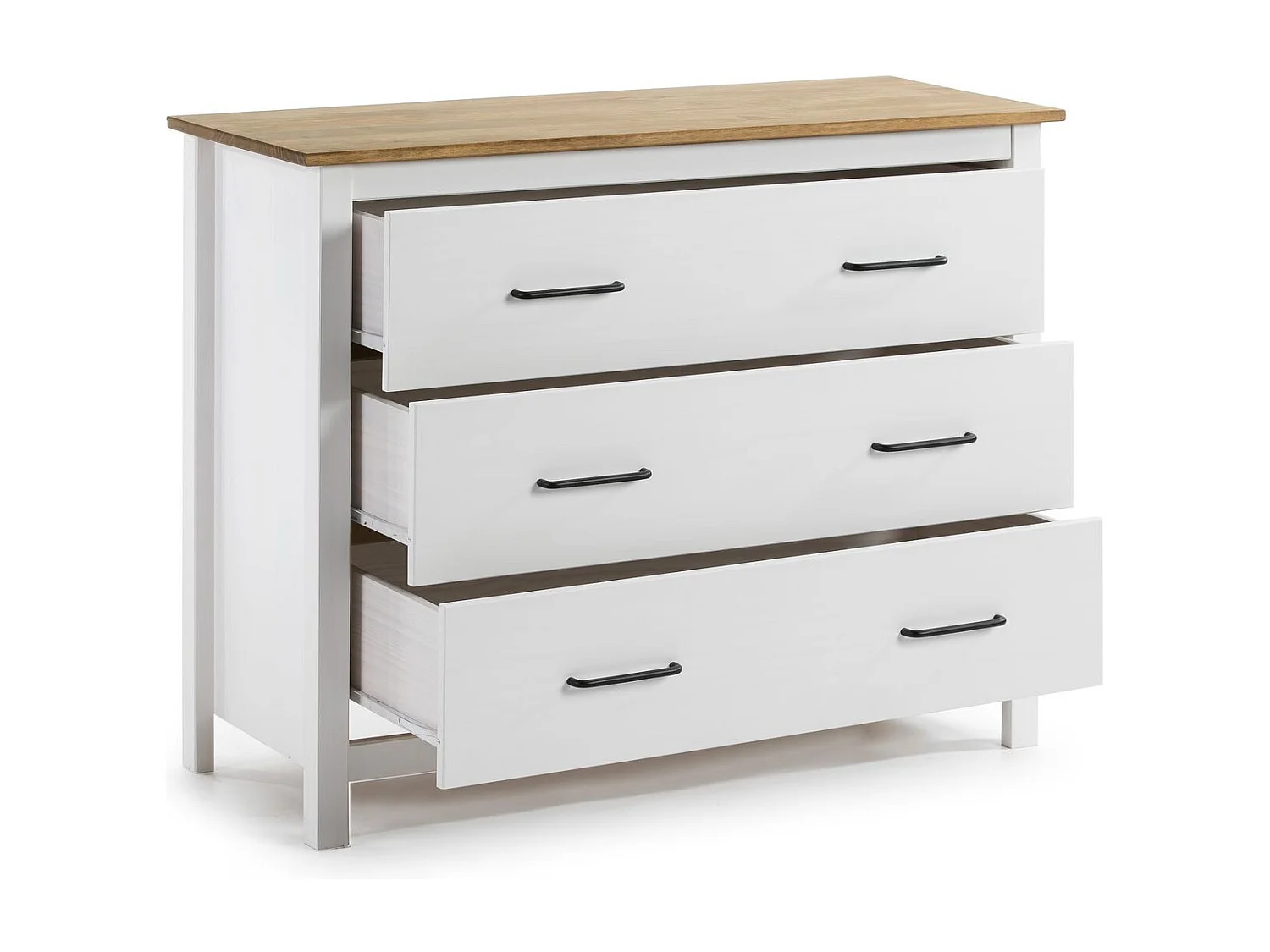 Commode 3 tiroirs en bois massif blanc 100 cm - Ida