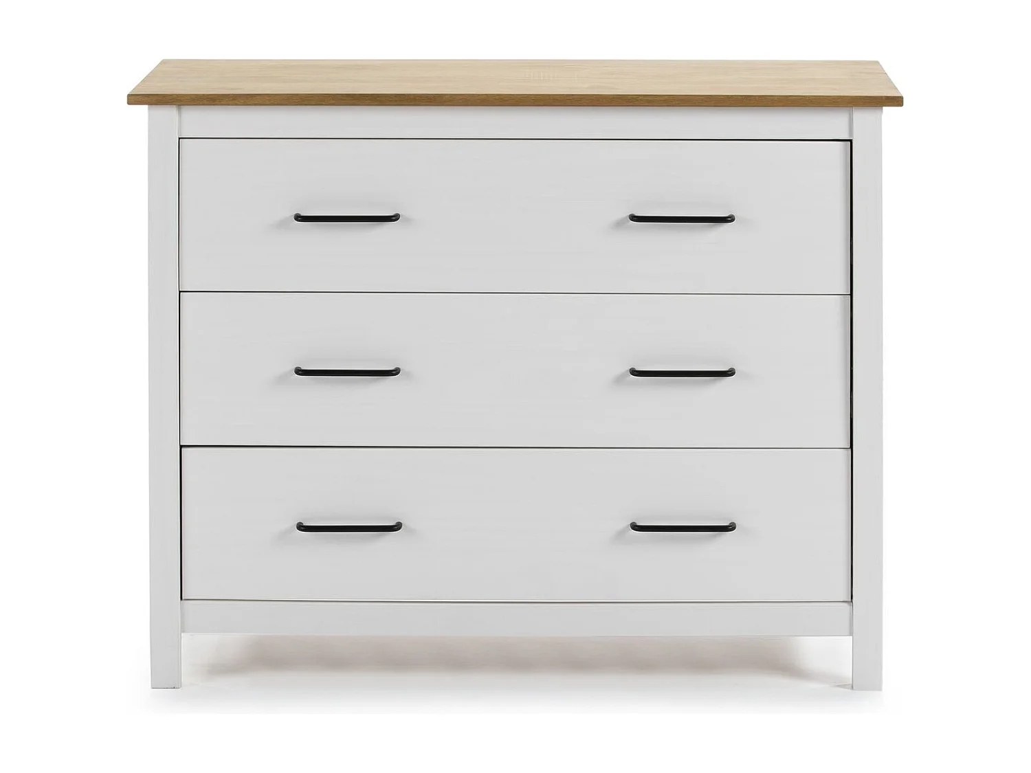 Commode 3 tiroirs en bois massif blanc 100 cm - Ida