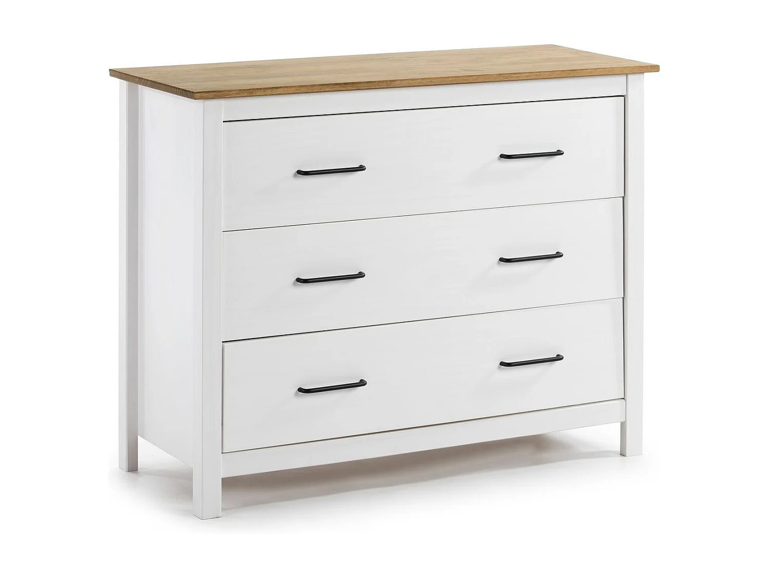 Commode 3 tiroirs en bois massif blanc 100 cm - Ida