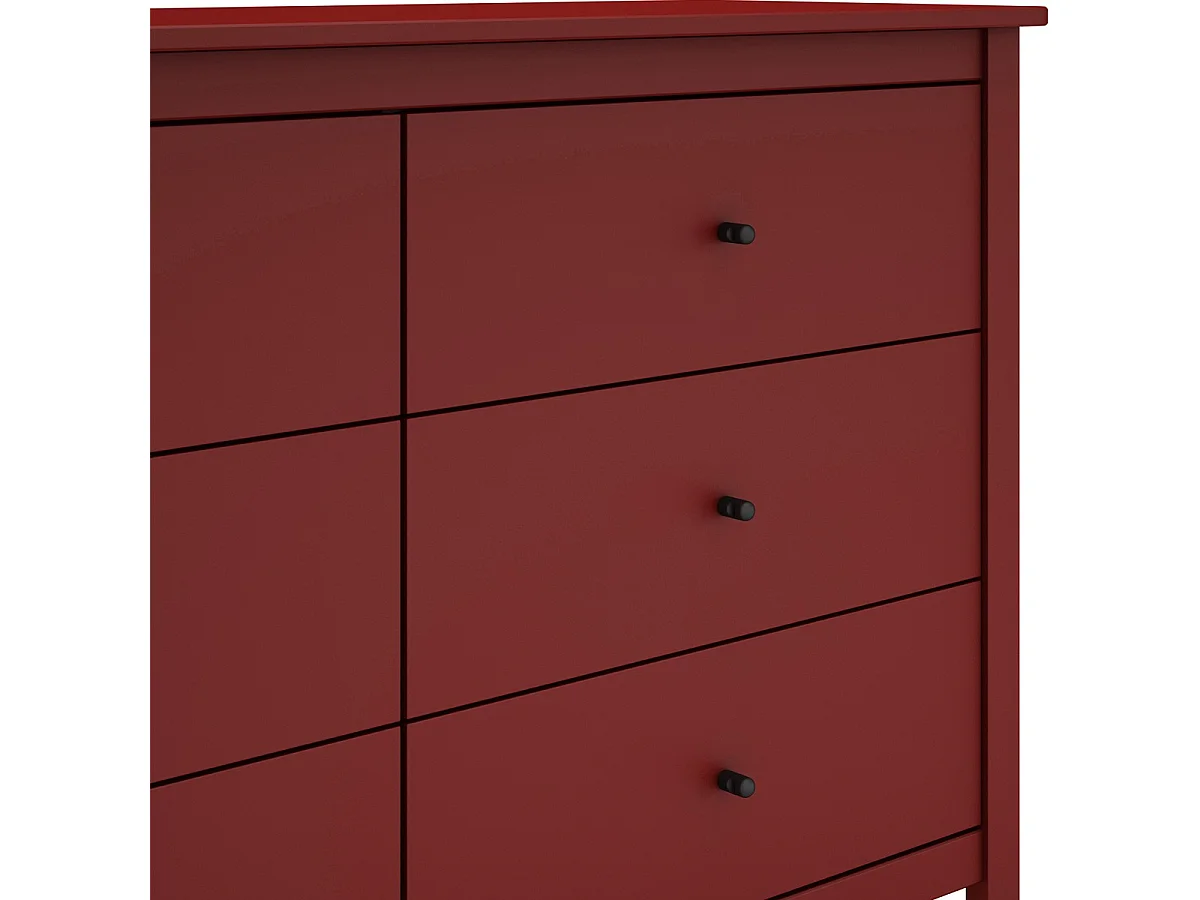 Commode 6 tiroirs en bois massif rouge 130 cm - Macha
