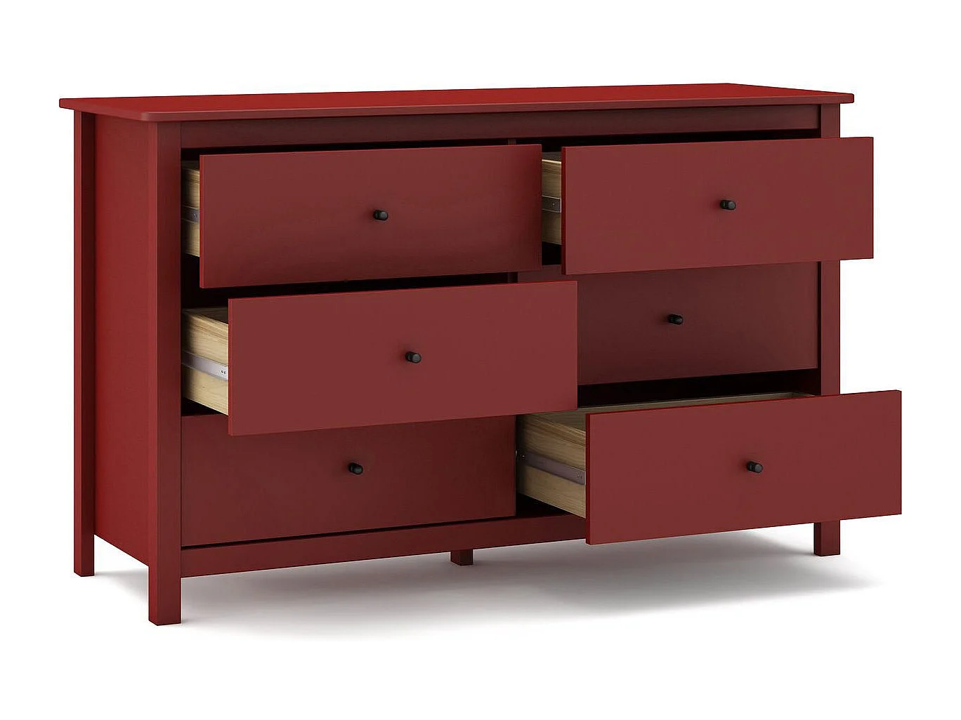 Commode 6 tiroirs en bois massif rouge 130 cm - Macha