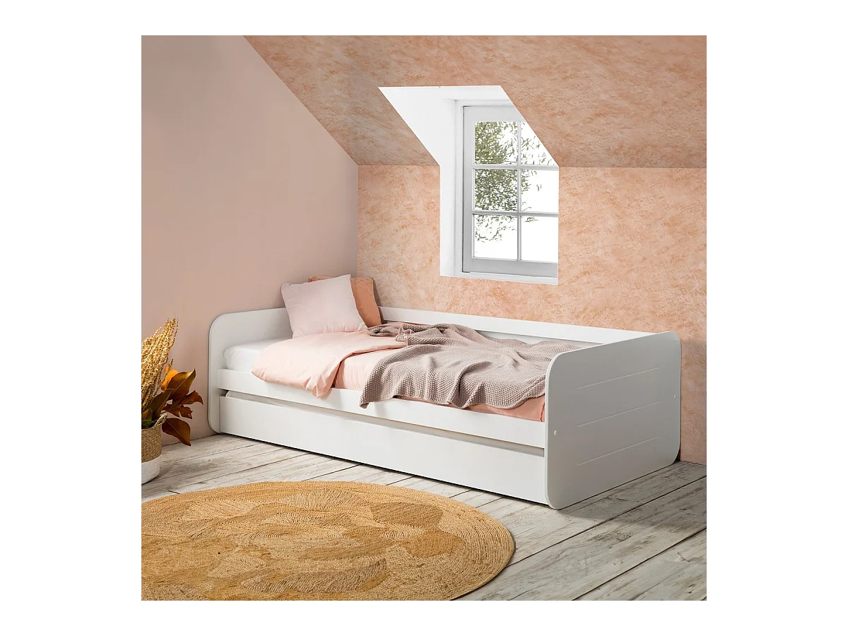 Lit gigogne enfant 90x190 cm en bois blanc - Felix