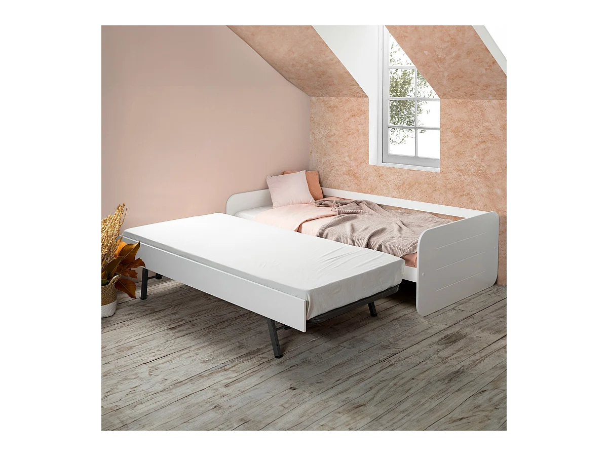 Lit gigogne enfant 90x190 cm en bois blanc - Felix