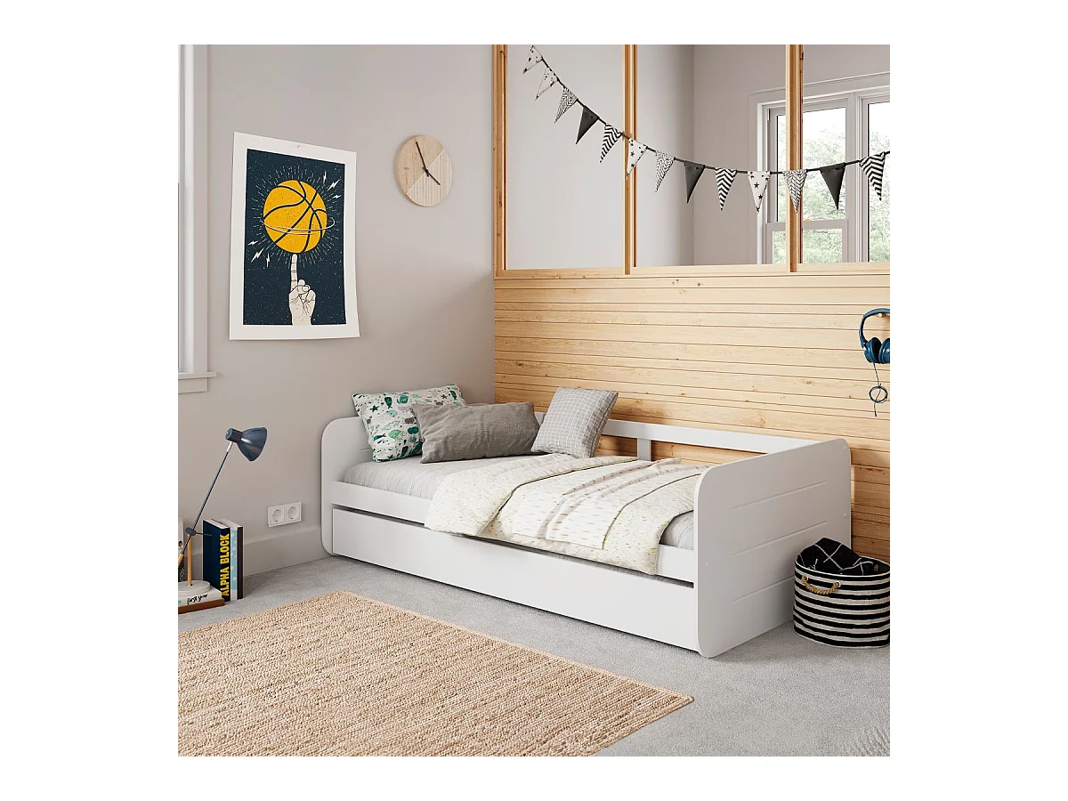 Lit gigogne enfant 90x190 cm en bois blanc - Felix