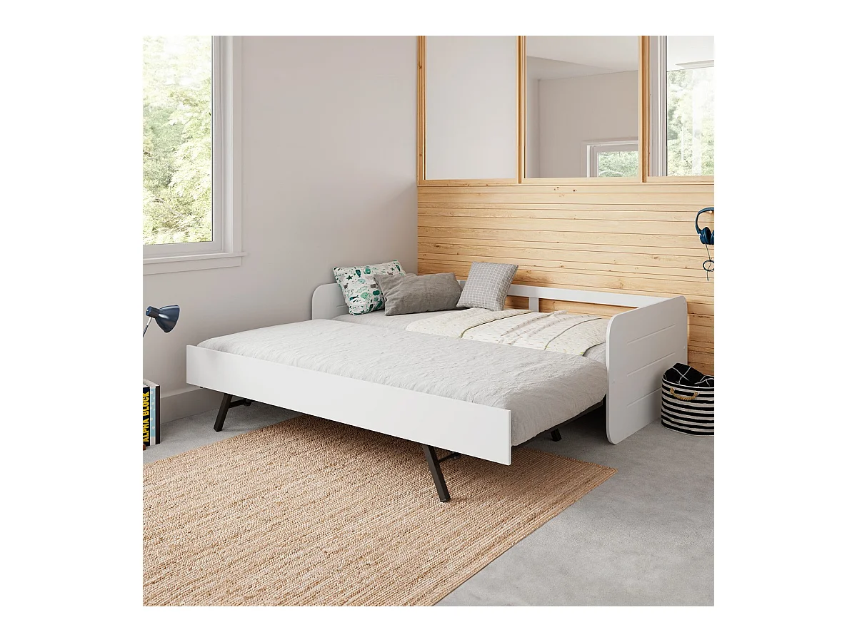 Lit gigogne enfant 90x190 cm en bois blanc - Felix