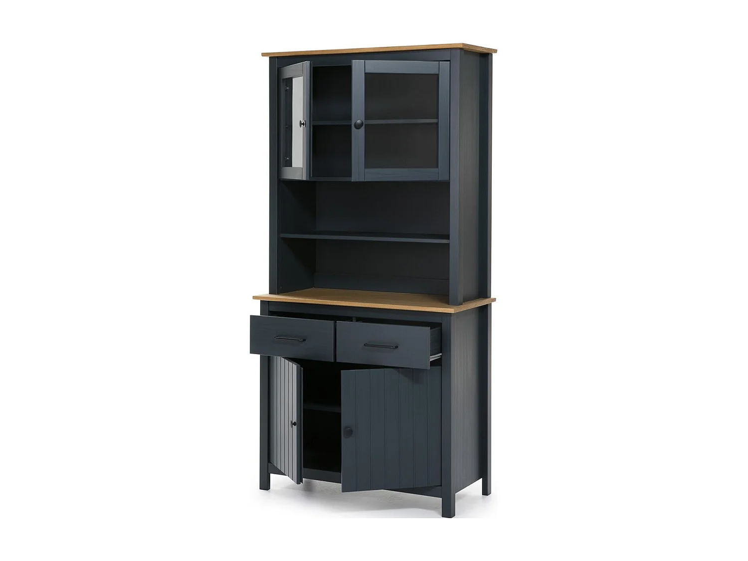 Vaisselier 4 portes 2 tiroirs en bois massif bleu H180 cm - Ida