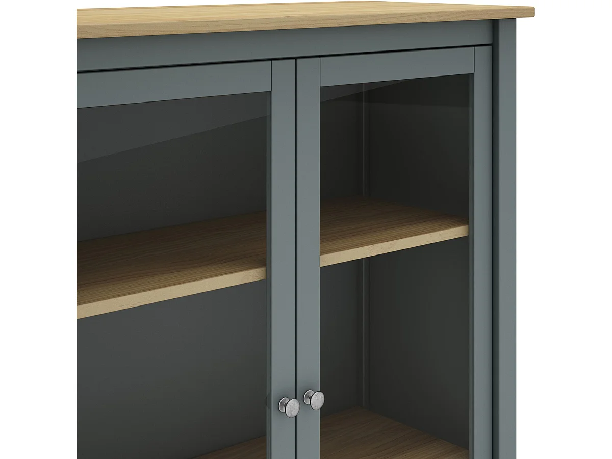 Vaisselier 2 portes en bois massif vert kaki 110 cm - Macha