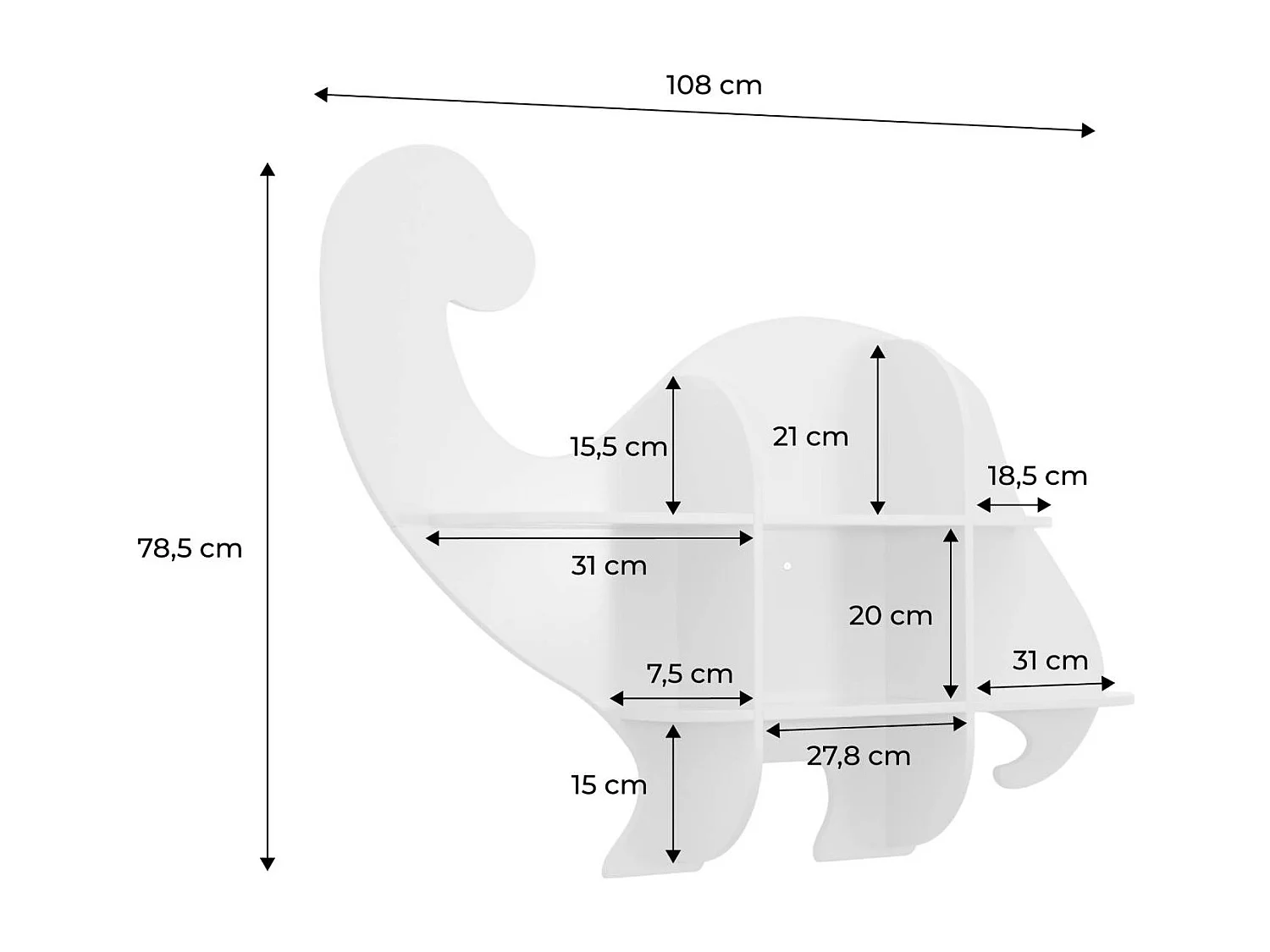 Mensola a muro dinosauro 5 spazi di stoccaggio, verde