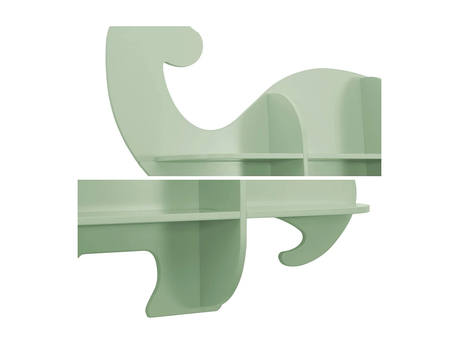 Etagère murale dinosaure 5 espaces de rangement vert - L 108 x P 16.5 x H 78.5 cm - Brachi