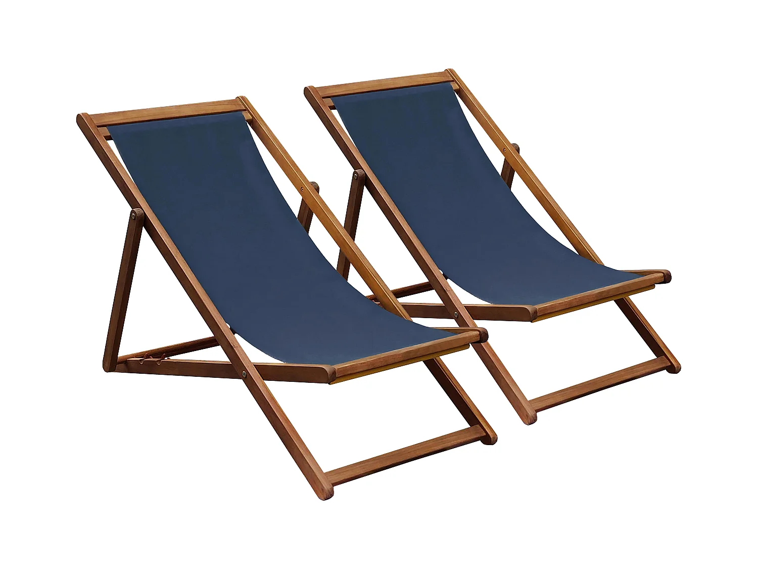 Lot de 2 chiliennes en acacia inclinables 3 positions bleu foncé