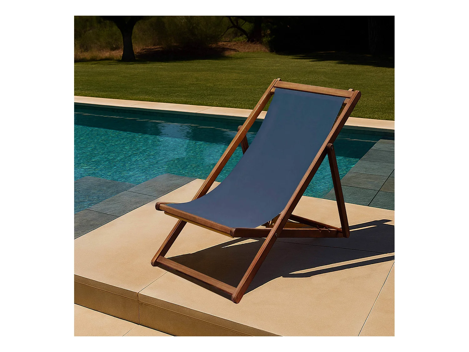 Lot de 2 chiliennes en acacia inclinables 3 positions bleu foncé