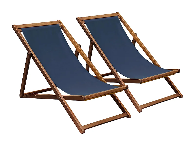 Lot de 2 chiliennes en acacia inclinables 3 positions bleu foncé