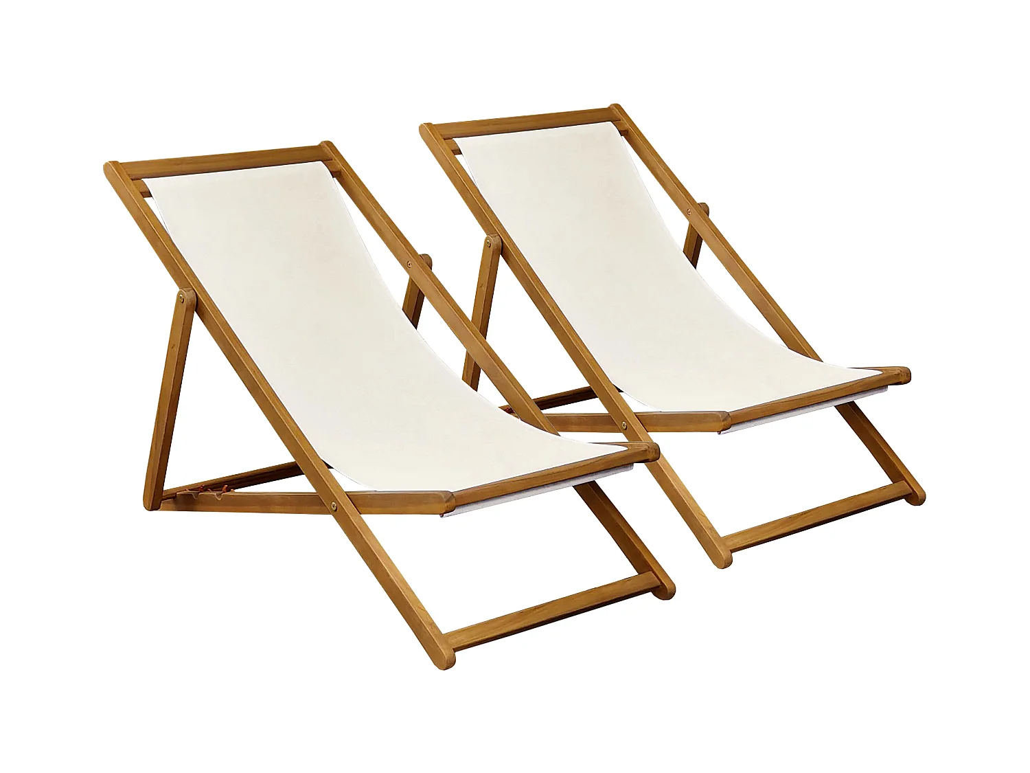 Lot de 2 chiliennes en acacia inclinables 3 positions écru
