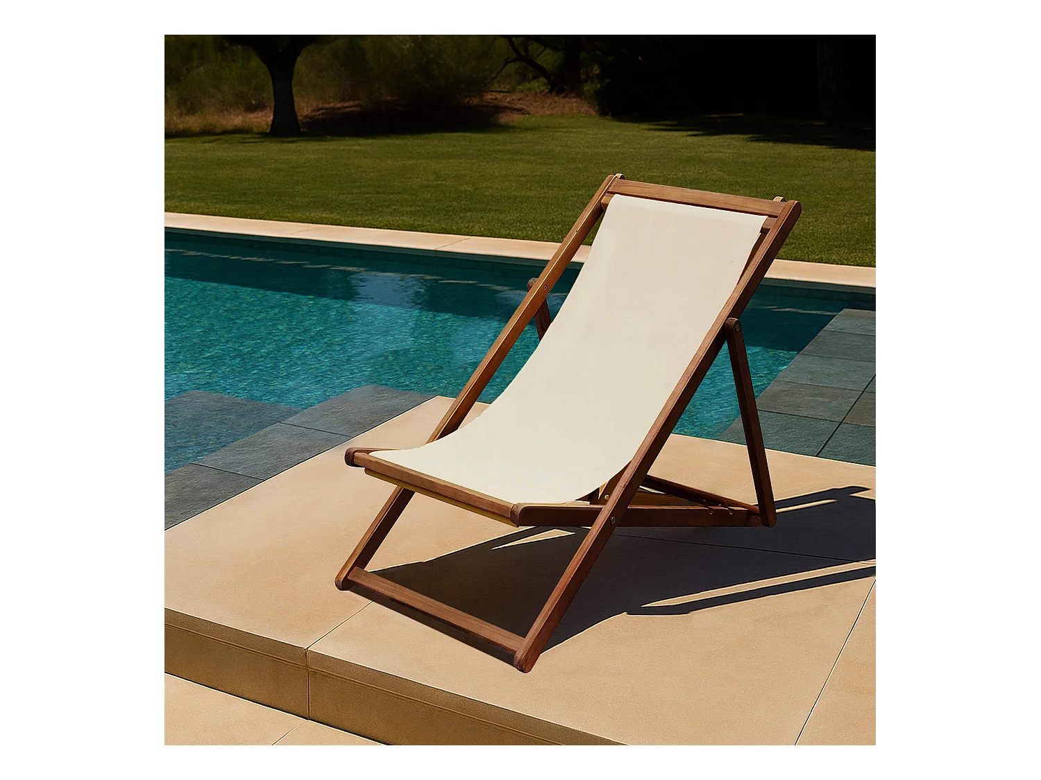 Lot de 2 chiliennes en acacia inclinables 3 positions écru