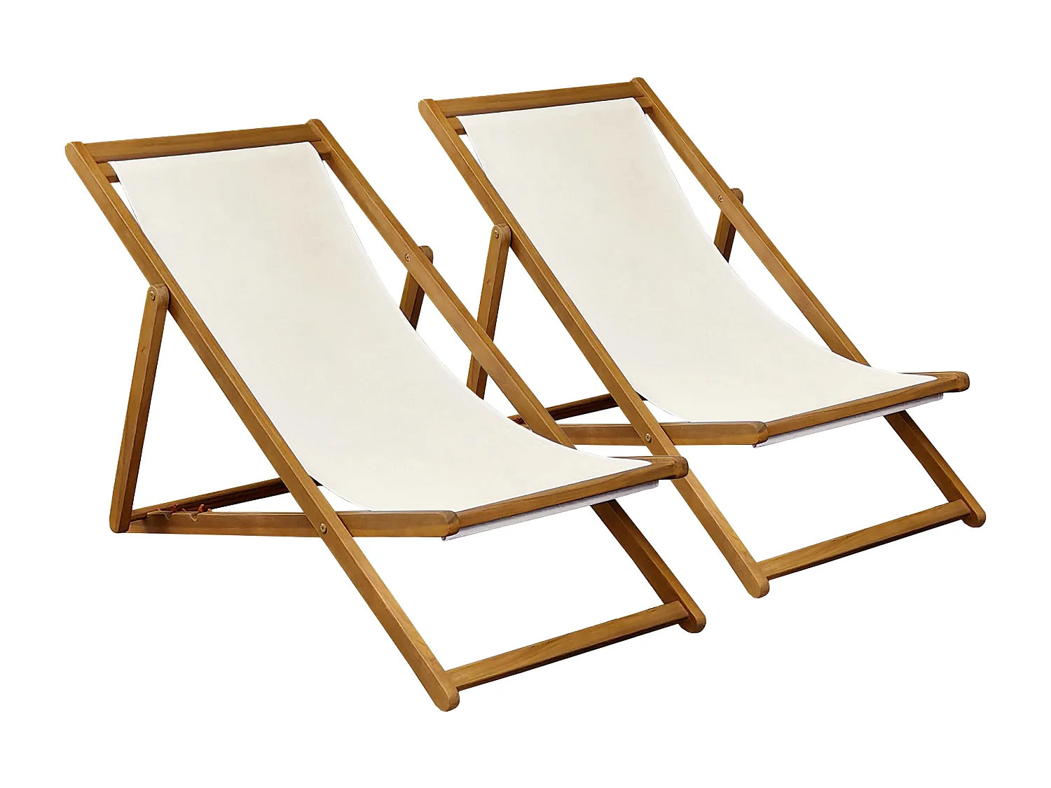 Lot de 2 chiliennes en acacia inclinables 3 positions écru