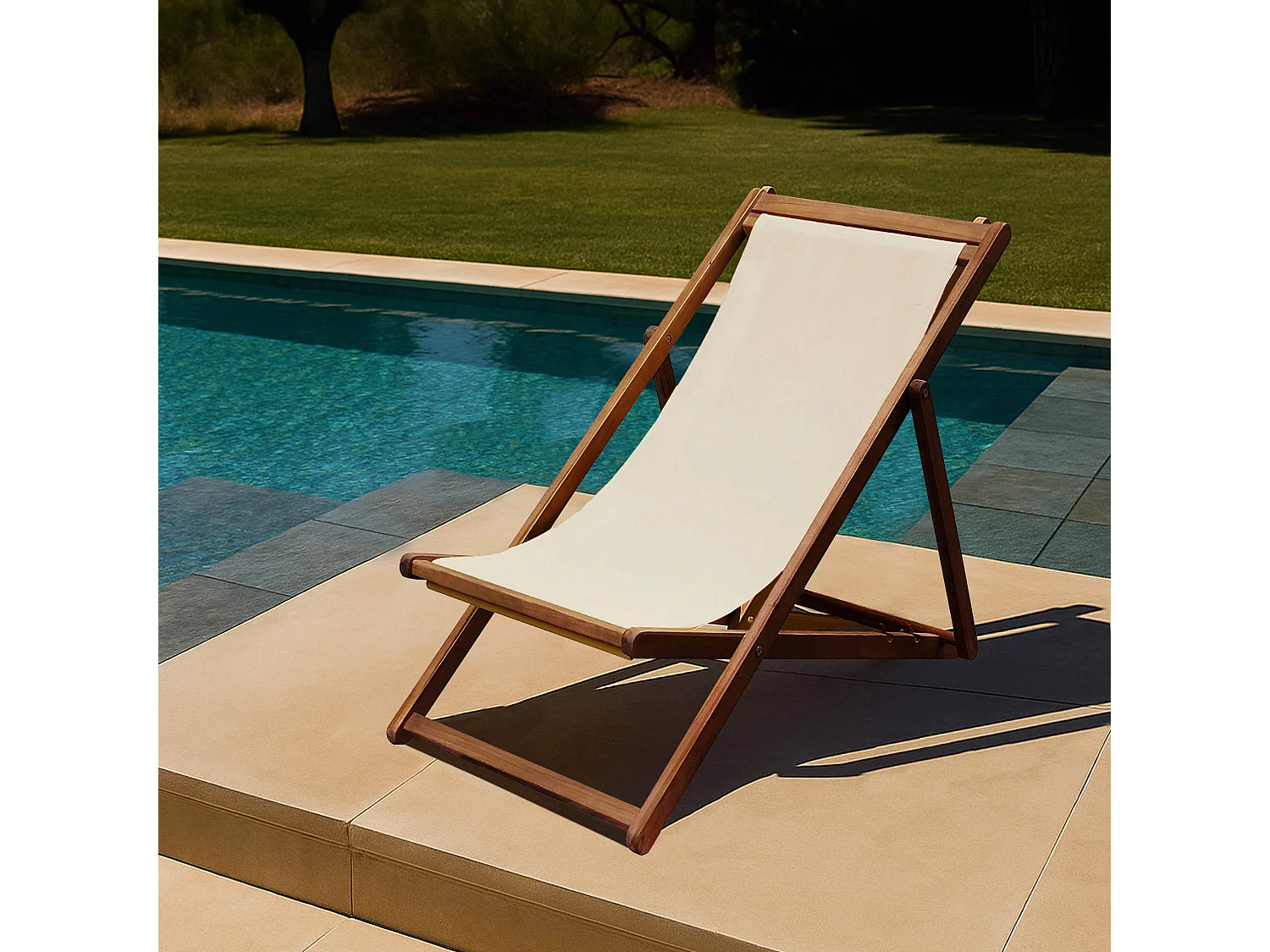 Lot de 2 chiliennes en acacia inclinables 3 positions écru