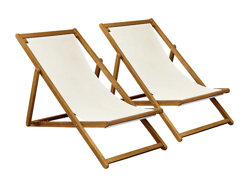Lot de 2 chiliennes en acacia inclinables 3 positions écru