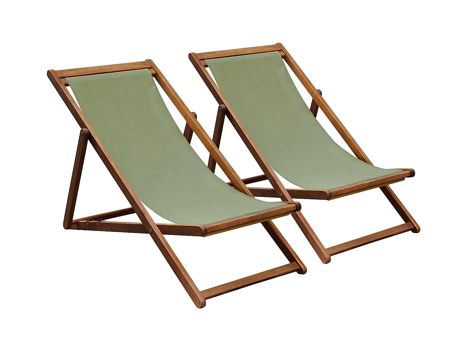 Lot de 2 chiliennes en acacia inclinables 3 positions vert kaki